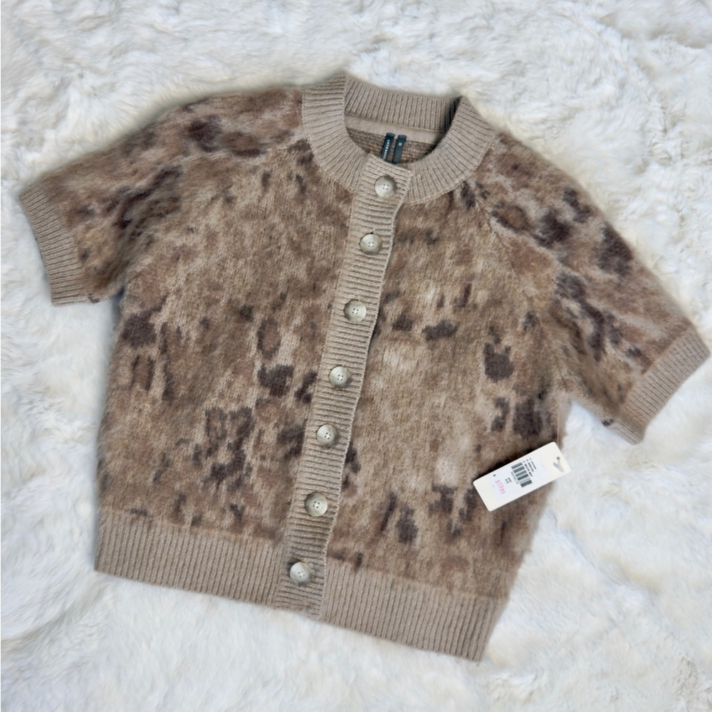 NWT ANTHROPOLOGIE CROPPED SHORT-SLEEVE ANIMAL PRINT CARDIGAN